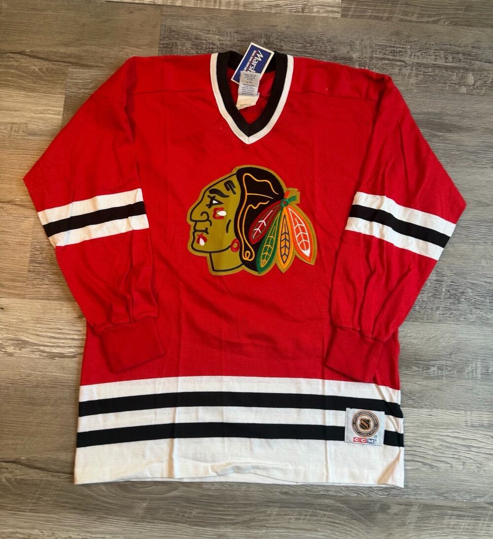Vintage CCM Chicago Blackhawks NHL Hockey Jersey Red Size M/M Deadstock New
